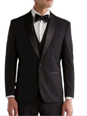Classic Black Satin-Lapel Tuxedo Jacket Size 36R NWOT